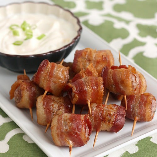 Bacon-Wrapped Potato Bites with Chipotle Sour Cream - OneStopforMom